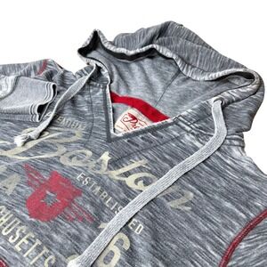Vintage Style Collegiate Boston Mass Hoodie Mens Med Grey Red Contrast Stitch‎